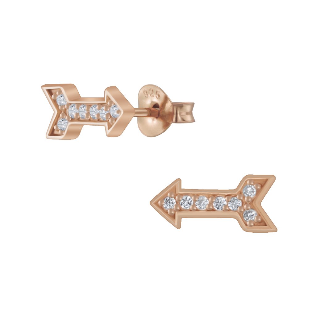 Rose Gold Plated Sterling Silver Arrow Stud Earrings Women’s Dainty Minimalist